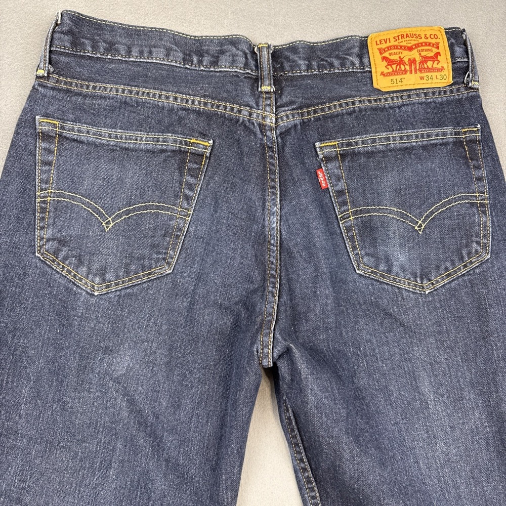 Levi's 514 Slim Straight Fit 34X30 Men's Jeans Blue Denim Dark Wash Y2K Western